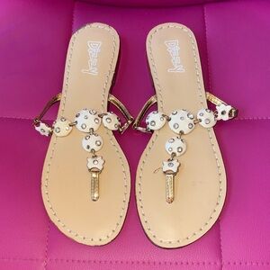 Dizzy Embellished Stone Thong Sandals Cream White Size 8